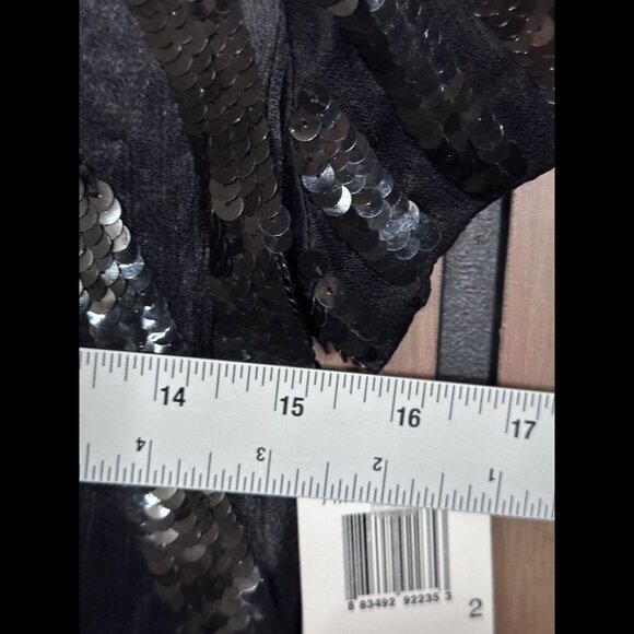 New French Connection Dress 2 / XS Womens Black Sequin Mini Short Sleeve Shift - Picture 3 of 8